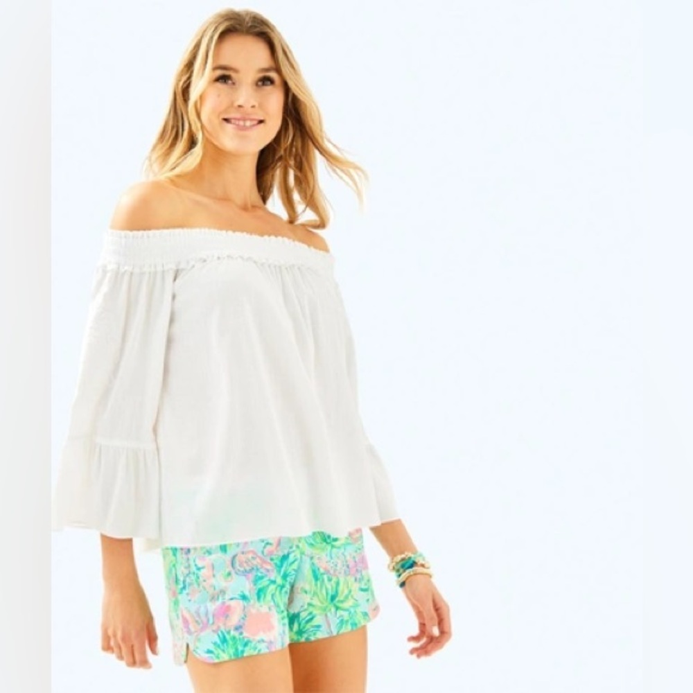 Lilly Pulitzer Moira Off The Shoulder Embroidered Blouse Resort White Size XS